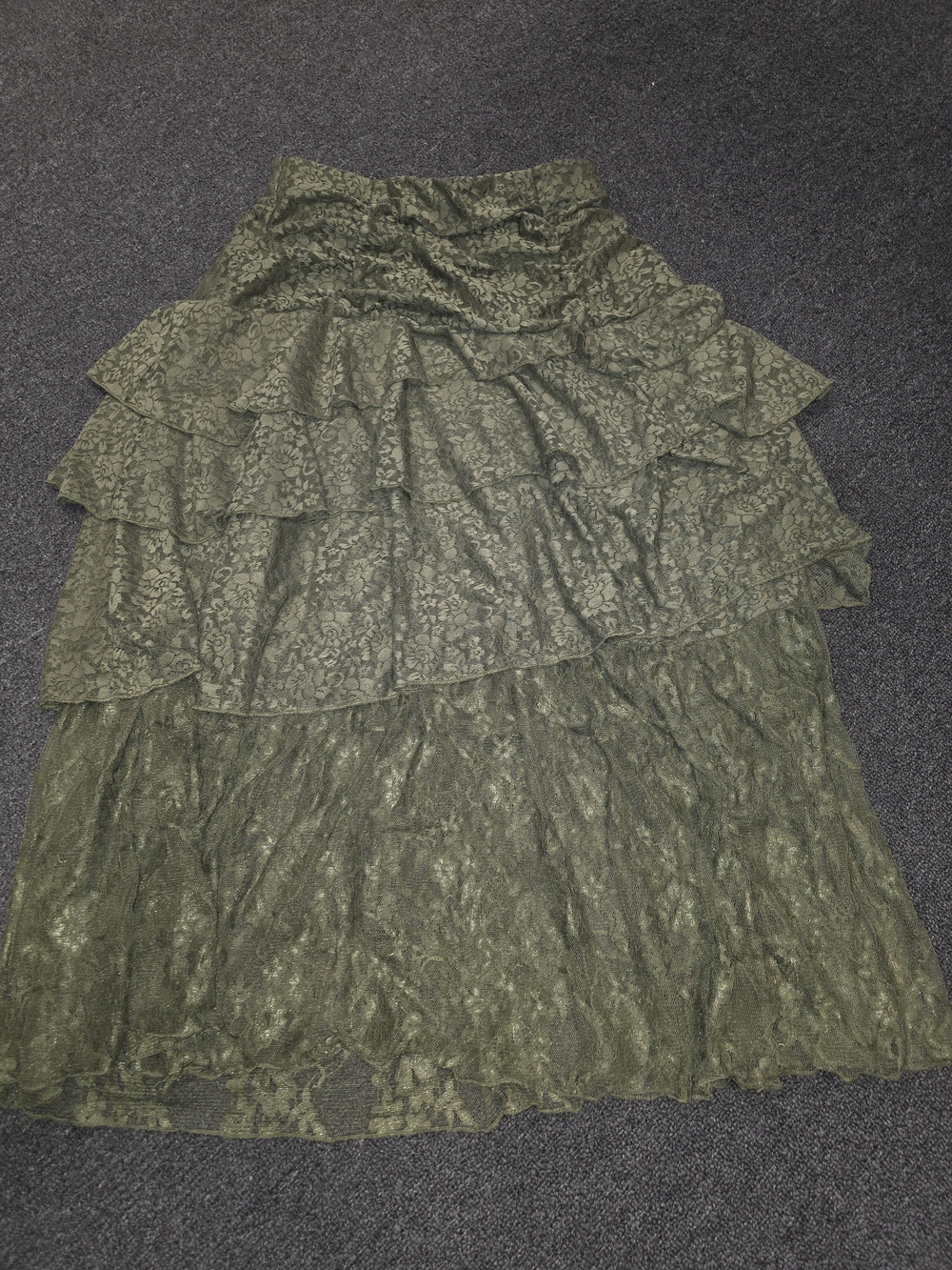 Hot Topic Thorne & Fable Olive Green Tiered Lace Skirt